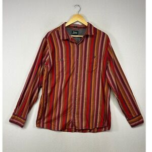 Southwestern Boho Bixby Nomad Mens LG Red Multi Stripe Long Sleeve Button‎ Shirt